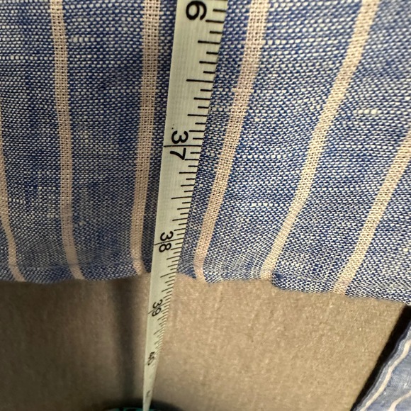Ann Taylor Linen Striped Shirt Dress Medium Blue White Belted Coastal Preppy - Picture 10 of 11